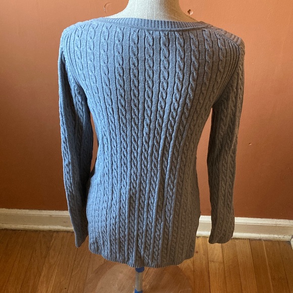 V-Neck Cable Knit Sweater - Light Gray - Picture 4 of 8